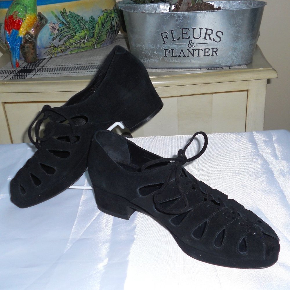 Jeffrey Campbell Black Leather Suede Open Toe Shoes w/Openings on Top